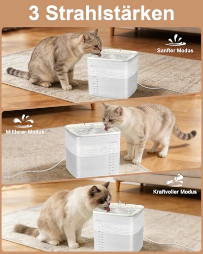 Drinking Fountain for Cat, 3 L Cat Fountain, Quiet Water Pump, Cat Drinking Fountain, Transparent Water Tank with Water Level Indicator, Water Fountain for Cats, Easy to Clean, Includes 2 Filter