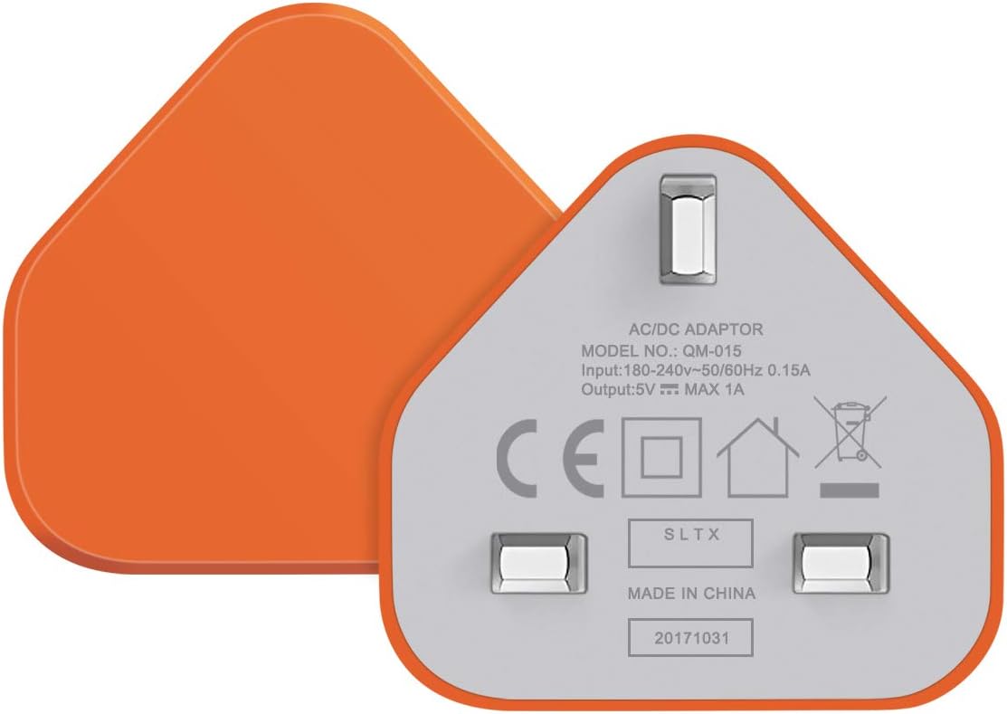 SLTX UK 3 Pin Plug USB Mains Charger Adapter, 1AMP 1000mAh Fast Speed Universal Travel USB Wall Charger USB Socket Devices (Orange) - Image 4