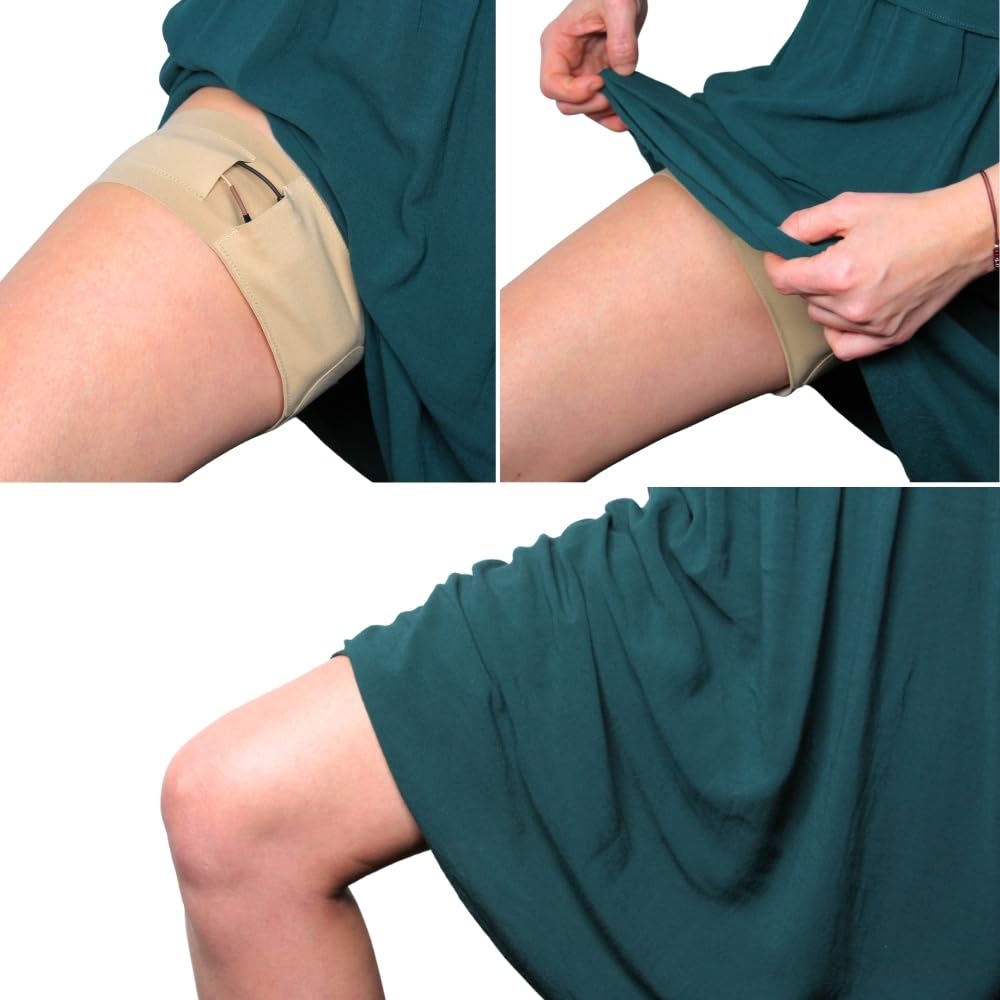 URSA Thigh Straps: Low-Profile, Soft, Stretchy & Breathable Transmitter Straps for Location Sound, Theatre, Wedding Shoots & More (Beige, Sideways Pouch)