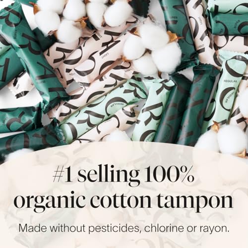 Cora Organic Applicator Tampon Multipack | 18 Regular & 18 Super Absorbency | 100% Organic Cotton, Unscented, BPA-Free Compact Applicator | Leak Protection | Packaging May Vary | 36 Total
