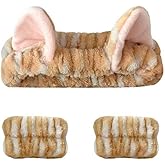 Cute Spa Headband and Wristband Set for Women Kawaii Cat Ear Yellow Makeup Headband for Washing Face (3PCS, Yellow)