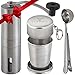 Premium Manual Coffee Grinder with Foldable Cup and Spoon - Perfect Conical Ceramic Burr for Espresso or Turkish Coffee at Home - Stainless Steel Hand Grinder for Travel, Picnic, Kitchen - Best Bean Grinder Set