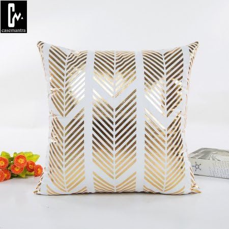 casemantraโข Golden Foil Printed Cushion Cover On Cottton Size 16 X 16