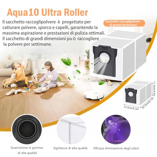 Accessori Aqua10 Ultra per Dreame Aqua10 Ultra Roller/Robot aspirapolvere completo, 20 pezzi, 2 spazzole principali, 2 panni rotanti per mop, 4 filtri HEPA, 4 spazzole laterali, 6 sacchetti per la