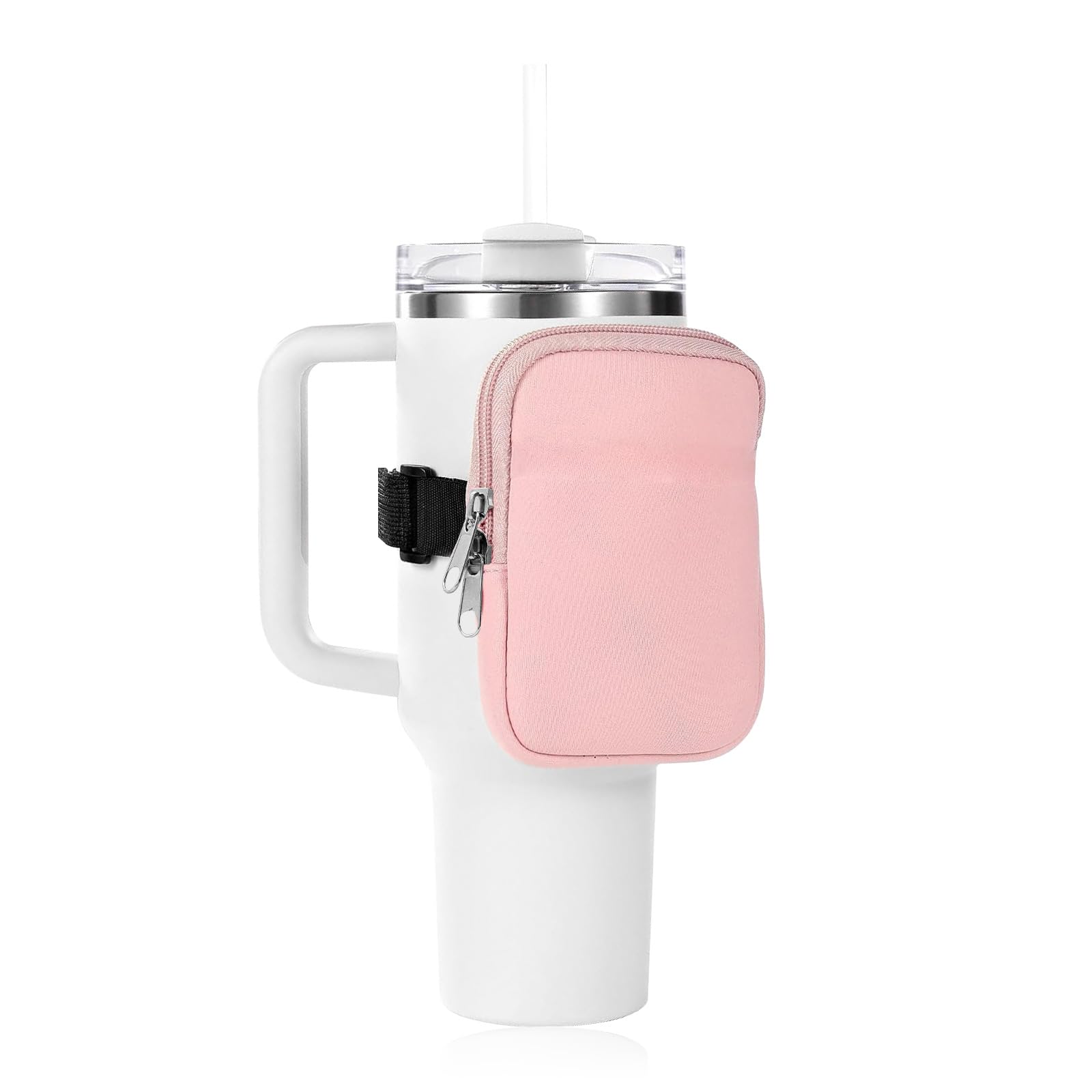 MultiValue Water Bottle Pouch for Stanley, Adjustable Belt Water Bottle Bag Leisure Portable Gym Bottle Pouch for Stanley Accessories Zipper Bag for Keys, Cards, Phone (Pink)