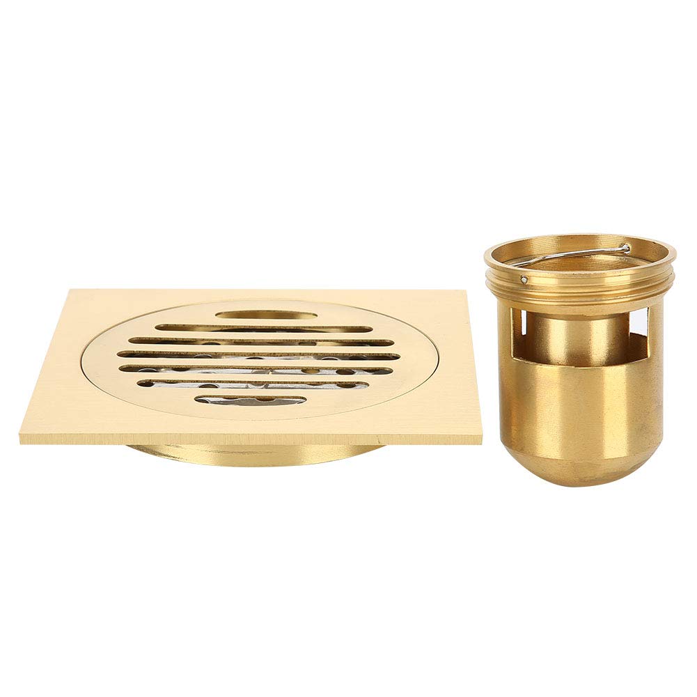 Brass Square Anti-odor Floor Drain Double Filter, Anti-odor Bathroom Shower Drain Cover Floor Drain Waste Drain Cover, Shower Drainer Protector Waste Grate for Hotel Bathroom - 3.9x3.9in