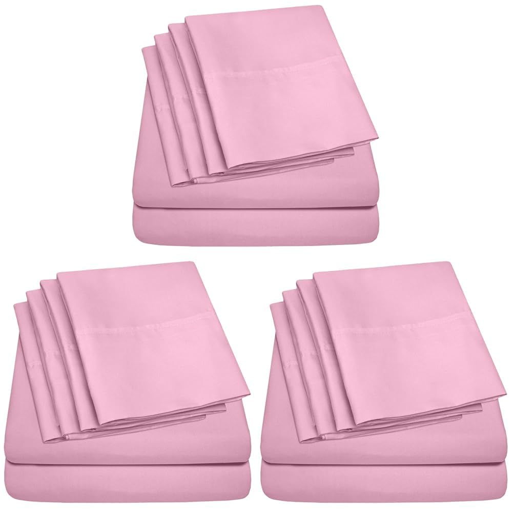 King Size Bed Sheets - 6 Piece 1500 Supreme Collection Fine Brushed Microfiber Deep Pocket King Sheet Set Bedding - 2 Extra Pillow Cases, Great Value, King, Pink (Pack of 3) Image