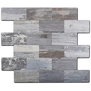 Yipscazo Peel and Stick Tile Backsplash, PVC Light Rustic Backsplash Wood Tile for Kitchen Peel and Stick (13