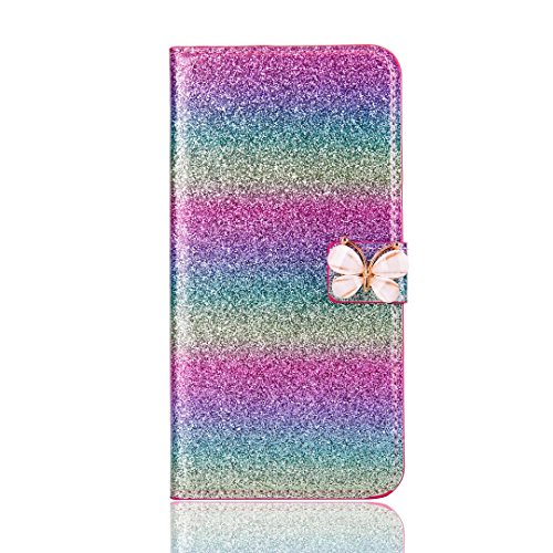 For iPhone 6 Plus/ 6S Plus Case,Aearl Bling Glitter 3D Butterfly PU Leather Flip Case With Stand Wallet Card Slots Magnetic Book Cover with Screen Protector for iPhone 6S Plus/ 6 Plus -Gradient green