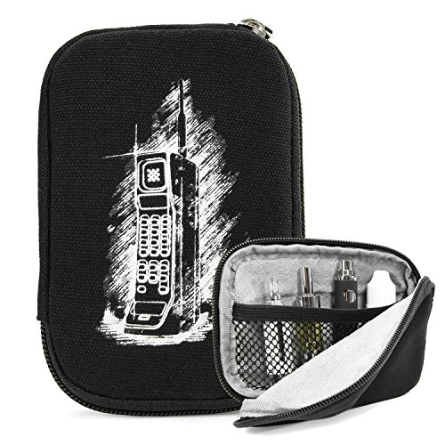 Portable Thin Vape Case suitable for O Pen e-cig Vape G Pen eGo Atmos oil HERBAL wax Vaporizer Sticky MT3 |Ice Black Retro Brick Cellphone Print| + Removable Hand Strap + NextDIA Cable Organizer