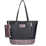 ZMSnow Designer PU Leather Tote Handbag Shoulder Mix Color Bag for Women Girl Work School(ZMS-NB-105,Black)