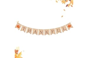 WHONGKIDZ Thankful Burlap Banner Fall Autumn Maple Leaves Rustic Burlap Harvest Banner for Mantel Fireplace Wall Hanging for Welcome Home Office School Party Decor Thanksgiving Decoration Grateful Blessed Wall