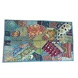 Mogulinterior Moroccan Tapestry Blue Embroidered Patchwork Vintage Wall Hanging Table Throw