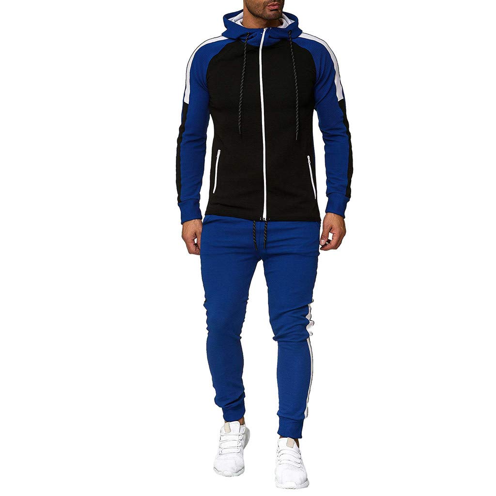 Men Sport Suit Gradient Sweatsuit Zipper Hoodies Outfit Contrast Jogging Full Tracksuit