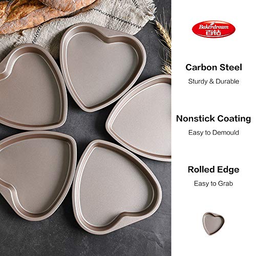 Bakerdream 5 Piece 6 inch Heart Shaped Cake Pan Set Muffin Chocolate Mold Non-Stick Heart Baking Pans (Loving Heart)