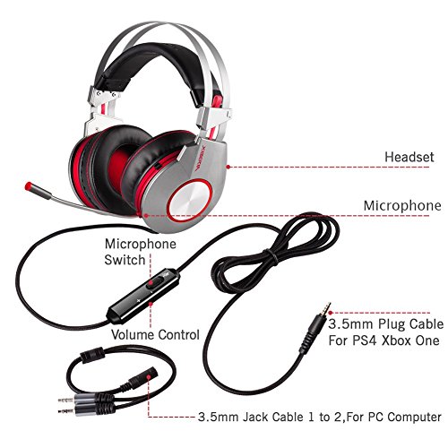 XIBERIA PS4 Gaming Headset for Xbox One Headphones Wired Over Ear Surround Sound with Microphone Switch Stereo Bass Volume Control Noise Isolating for Laptop, Mac, Computer, Tablet (K5D - 3.5mm@4Pin) - Thumbnail 5