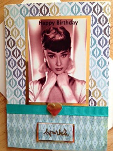 Audrey HEPBURN famous British actress and Fashion icon Vintage themed cream green brown Sparkle Unique birthday card Best friend Paris love romance matching envelope A6/C6 size