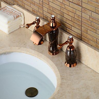 Tap Widespread Two Handles Three Holes in Rose Gold Bathroom Sink Faucet