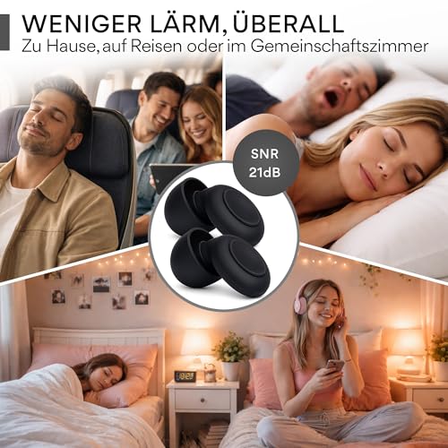 Senner Sleep Ear Plugs for Sleeping for Side Sleepers, Soft Silicone Ear Plugs to Reduce Snoring Noise and Noise, SNR 21dB, EN 352-2, 4 Sizes XS/S/M/L, Reusable, with Case