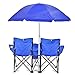 Flexzion Double Folding Chair with Removable Umbrella Table Cooler Bag Fold Up Steel Construction Dual Seat for Patio Beach Lawn Picnic Fishing Camping Garden and Carrying Bag