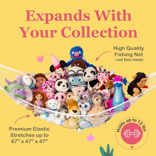 Lilly's Love Stuffed Animal Hammock | Corner Hanging Organizer, Toy Storage, Stuffed Animal Storage | Easy to Hang Plushie Net w/Included Anchors & Hooks | Cute Room, Bedroom & Home Decor (White)