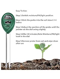 Medidor de pH de suelo, 3 en 1 kit de pruebas de suelo para humedad, luz y pH acidez, herramientas de jardinería para el hogar y jardín, césped, granja, plantas, interior y exterior, cuidado de plantas de suelo comprobador (sin necesidad de batería y actu