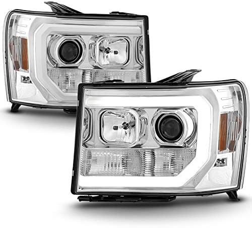 AVENN 2007-2014 GMC Sierra 2/3500 HD 2007-2013 1500 Chrome DRL Light-Bar Projector Headlights Pair 2008 2009 2010 2012 2013