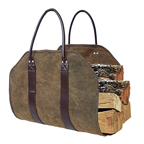 DYNWAVE Firewood Log Carrier Heavy Duty Log Tote Bag with Handles Best Canvas Storage for Carrying Wood Mud Color