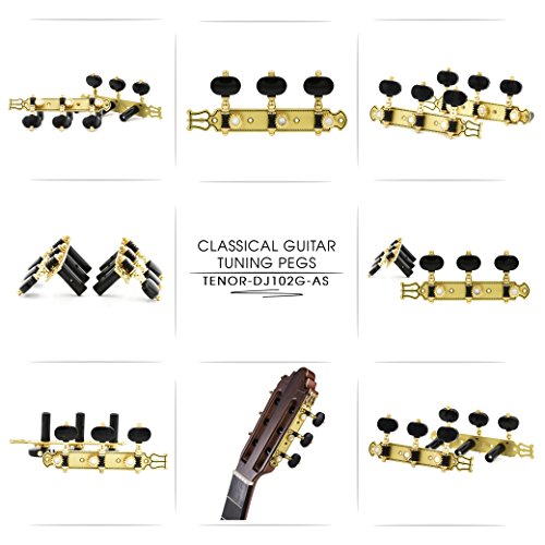 DJ102G-AS TENOR Classical Guitar Tuners Professional Tuning Key Pegs/Machine Heads for Classical or Flamenco Guitar with Gold Finish and Black Buttons. - Thumbnail 4