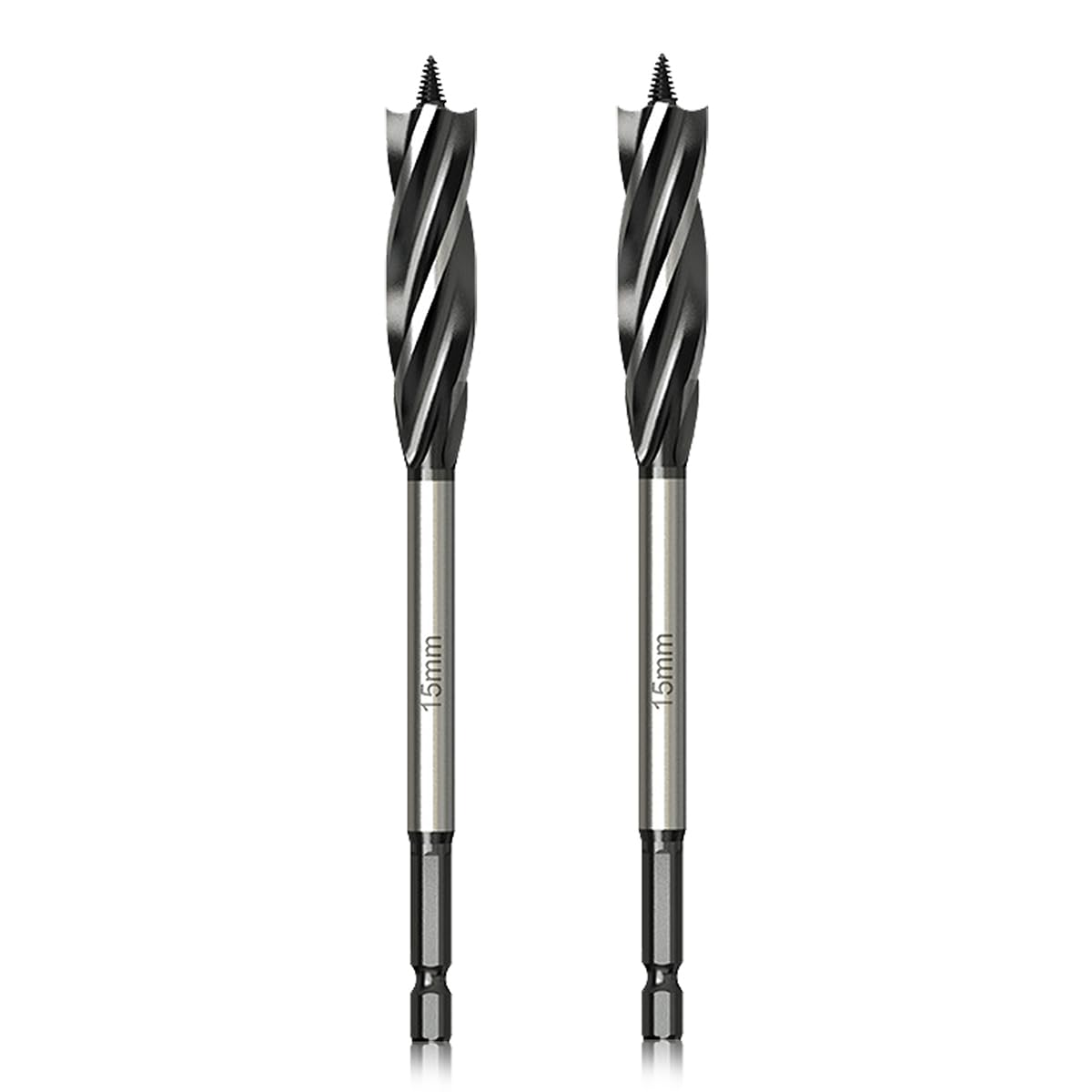 Meccion Wood Drill Bit 15mm x 165mm x 2pcs Professional Self Feed Speed Auger Woodworking Hole Drill Bit with 1/4 Inch Hex Shank