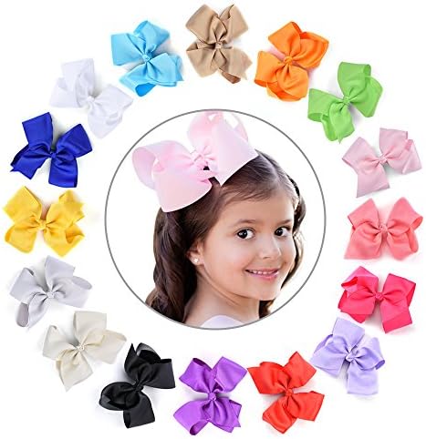 Himipopo 6 inches Grosgrain Ribbon Hair Bows Headbands Baby Girls Toddlers Big Bow Hairpin 8PC