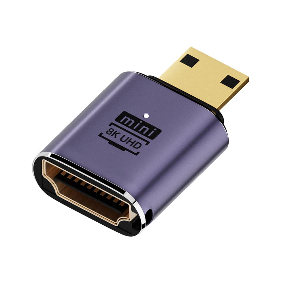 NFHK Mini HDMI Male to HDMI 2.1 Female UHD Extension Gold Converter Adapter Support 8K 60hz HDTV