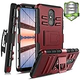CaseTank for LG Stylo 5 Case, LG Stylo 5 Plus, Lg Stylo 5V, LG Stylo 5 + Case W [Tempered Glass Screen Protector] Built-in Kickstand Swivel Combo Holster Belt Clip Shockproof Armor, PC-Red