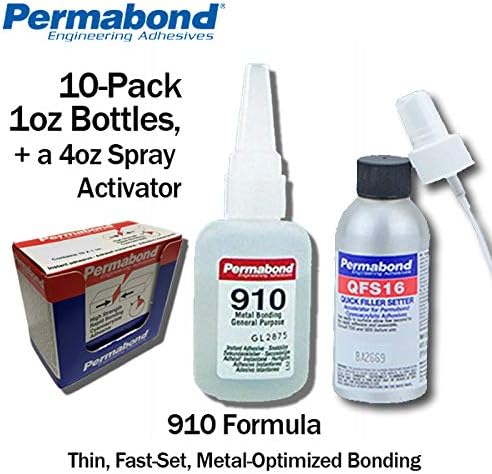 Permabond 910 (1oz 10-Pack+Accelerator) Instant Adhesive-Fast-Set Low Viscosity Thin Metal-General Purpose