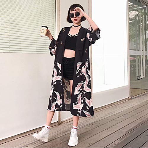 Women Japanese Kimono Cardigan Top Plus Size Harajuku East Asian Loose Yukata Outwear Vintage 3/4 Sleeve (# 5)