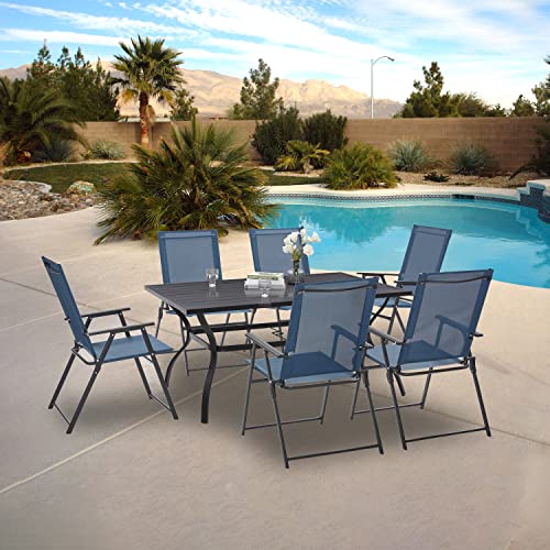 VICLLAX Outdoor Patio Table for 6, Metal Steel Slat Table, Outdoor