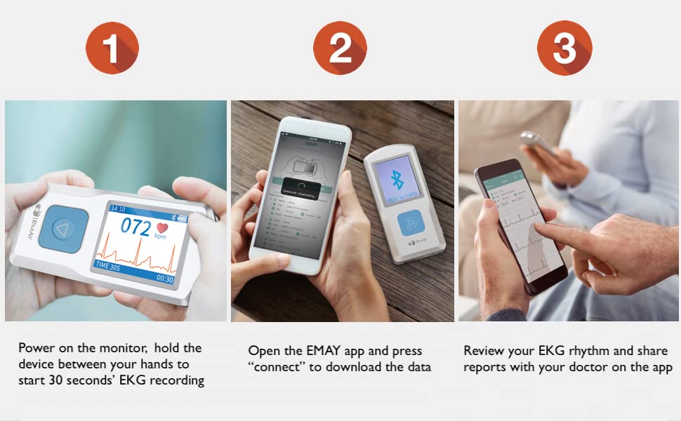 EMAY Portable ECG Monitor (for iPhone & Android, Mac & Windows) Wireless EKG Monitoring
