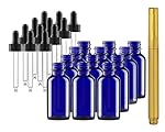 Culinaire 12 Pack Of 1 oz Blue Glass Bottles with Dropper Tops and Gold Glass Pen