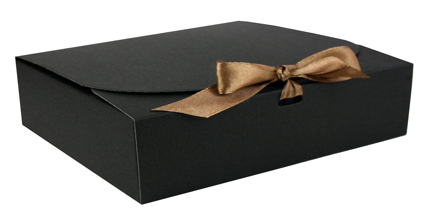 Emartbuy Black Kraft Gift Box with Brown – Pack of 12 – Size 4 (31 x 25.5 x 8 cm) – Ideal for Gift Packaging, Hampers, Events, Small Business
