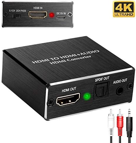 Cingk 4K HDMI to HDMI Audio Extractor Optical and 3.5mm Stereo Audio Output Splitter Video Audio Converter for Roku Blue-ray PC Laptop Xbox One HDTV and More
