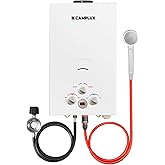 CAMPLUX 2.64 GPM Propane Portable Gas WaterHeater, 68,000 BTU Outdoor Tankless CampingWater Heater with Digital Display, Whit