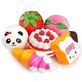 PP OPOUNT 6 Pieces Squeeze Cream Scented Toys Panda/ Toast/ Cake/ Ice-Cream/ Strawberry/ Peach Slow Rising Squeeze Toys