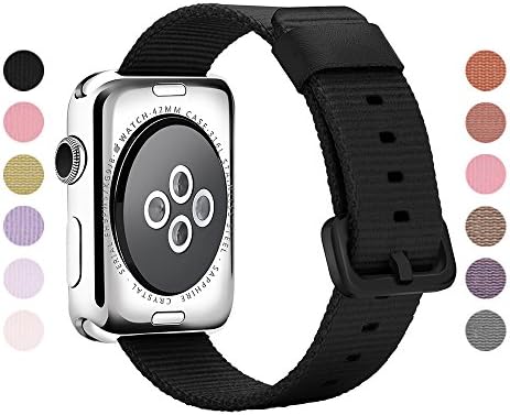 Gonyou Nylon Watch Band Woven Replacement Strap with Classic Square Metal Buckle for Apple Watch iWatch Series 1 / 2 Sport &amp; Edition (Nylon black38)