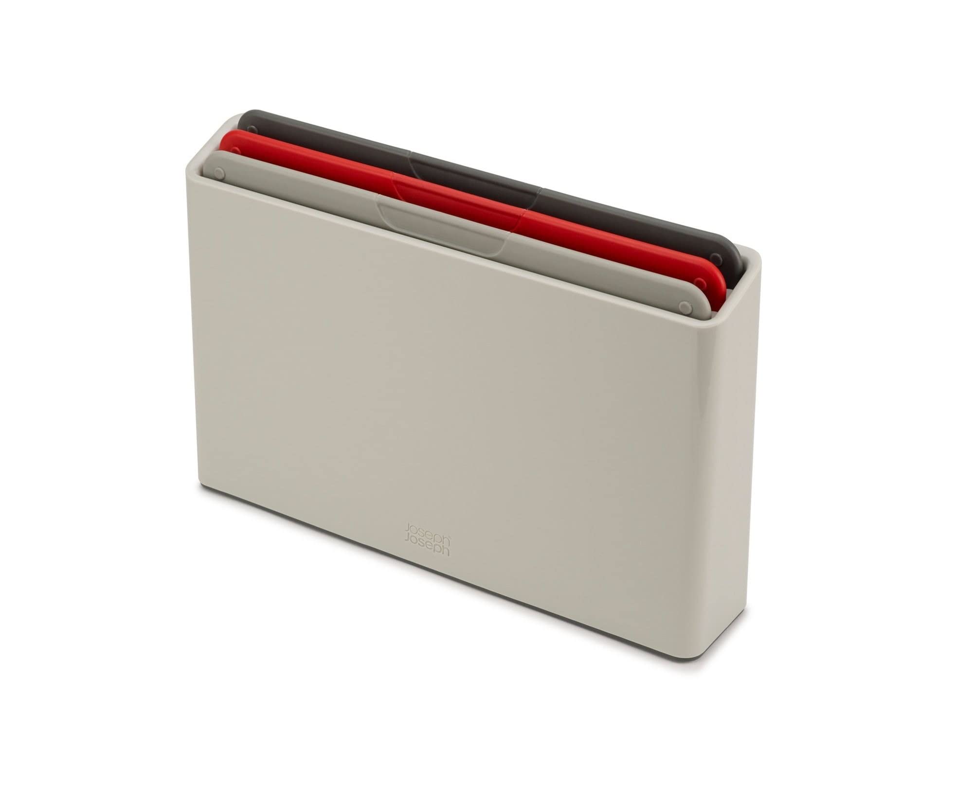 Joseph Joseph 3 Piece Colour Coded Chopping Board Set, Double Sided Non Slip Boards in Slimline case- Red/Grey