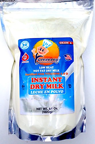 Yummmy Instant Dry Milk 4 Lbs (64 Oz.), Low Fat, Make 20 Quarts, (5 Gallons) Kosher and Halal Certified, Made in USA