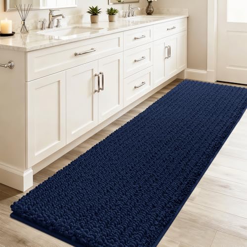 ACCUMTEK Extra Long Luxury Bath Mat Navy Blue