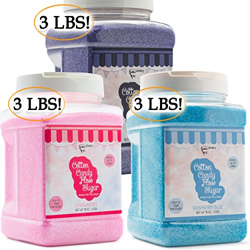 The Candery Cotton Candy Sugar FLoss 3lbs 3 Pack Premium Flavors (Grape, Raspberry,Strawberry)