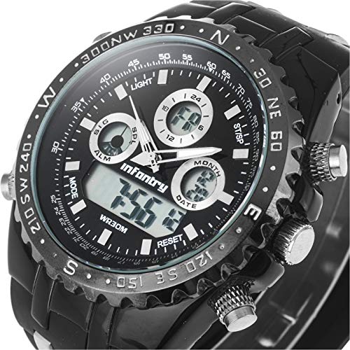 INFANTRY Big Face Mens Digital Sport Watch Black Military Wrist Watches