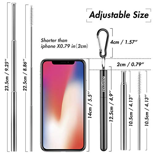 Reusable Straws - 2 Pack Telescopic Straws Stainless Steel Metal Drinking Straw (Black/Grey)