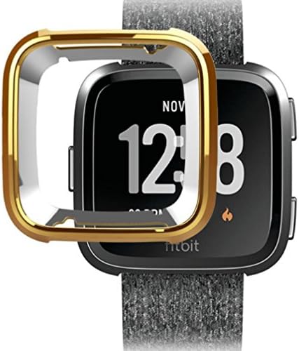 HPChoice For Fitbit Versa Cases, Scratch-resistant Soft Flexible TPU Plated Lightweight Protective Protector bumper Full Protection Shell Cover for Fitbit Versa Smart Fitness Watch (Gold)